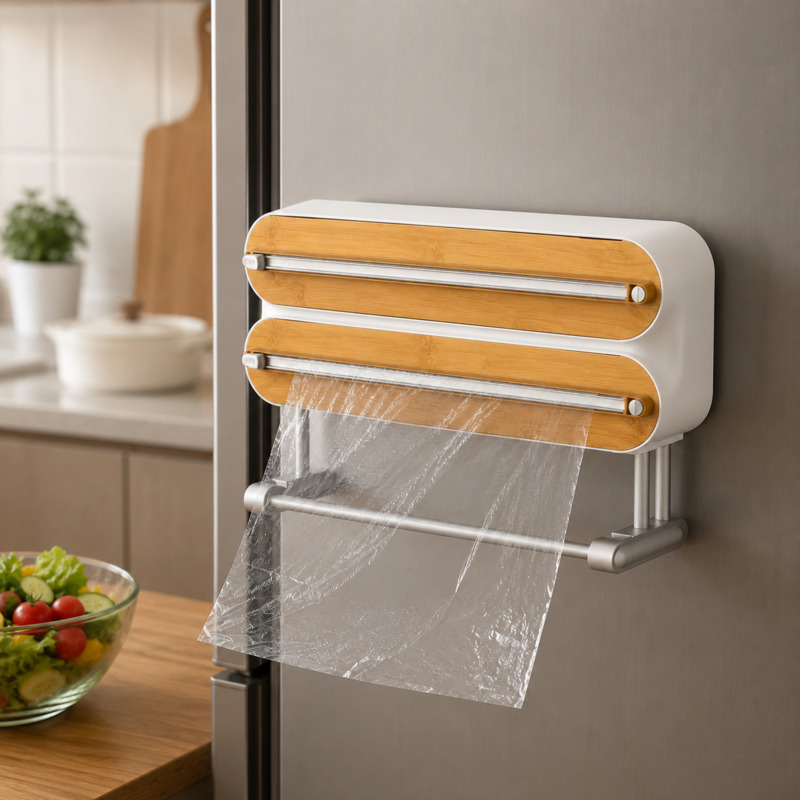 Kitchen Appliances Shelves - Magnetic Food Wrap Cutter Dispenser Cling